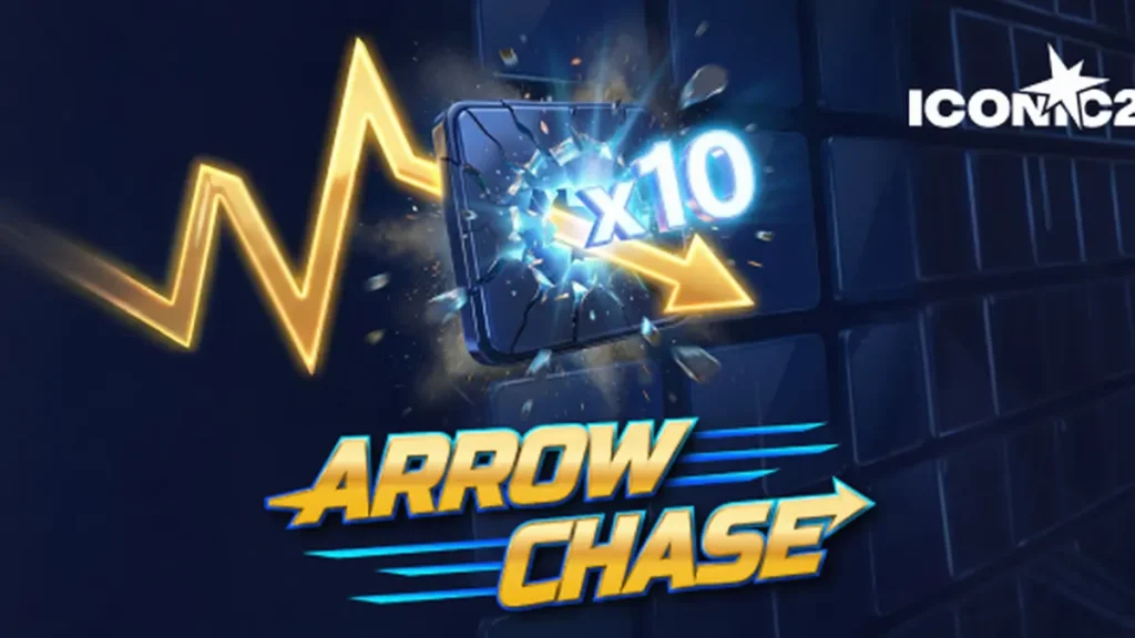 Interface dinâmica do jogo Arrow Chase com seta e blocos multiplicadores