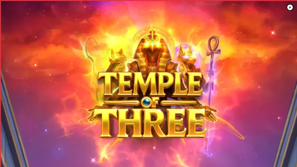 Temple of Three slot machine interface with Egyptian deity statues